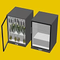 Compact Refrigerators Freezers With Transparent Door Bottled Drinks And Open Door Empty Interior Shelves