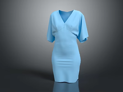 Light Blue V Neck Flutter Sleeves Fitted Dress with Elegant Design and Slim Fit 3d model