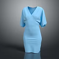 Light Blue V Neck Flutter Sleeves Fitted Dress with Elegant Design and Slim Fit