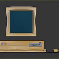 Vintage Yellow Computer Setup With Monitor Tower Keyboard Mouse And Green Screen