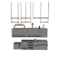 Stainless Steel Kitchen Equipment With Cabinets Sink And Metal Shelves