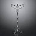 Decorative Wrought Iron Outdoor Floor Standing Light with Multiple Heads and Ornate Stand
