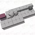Modular Light Gray Sofa Set With Plush Cushions Purple And Green Stools For Living Room
