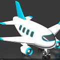White And Blue Toy Airplane With Cartoon Style Wings Tail And Windows
