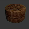 Round Brown Leather Tufted Ottoman With Classic Design For Living Room Decor