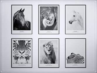 Modern Animal Painting Hanging Painting Animals Black and White Gray 3d model