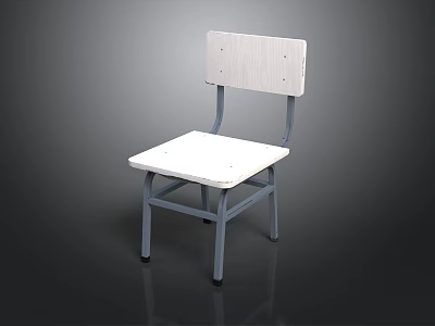 Minimalist White Chair With Blue Metal Frame Flat Backrest And Seat 3d model