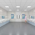 Clean White Operating Room Interior With Multiple Sinks Posters And Medical Staff On Gray Floor