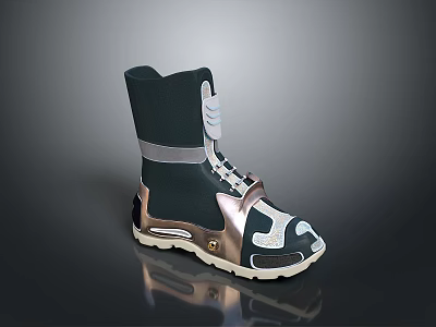 Modern High Top Lifestyle Boot With Dark Green Silver Copper Accents And White Sole 3d model