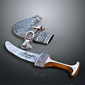 Traditional Decorative Weapon With Ornate Blade Wooden Handle And Metallic Accents