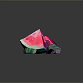 Fresh Watermelon Slices Placed On Pink Surface With Green Rind Sections
