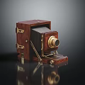 Vintage Electronic Camera With Wooden Body Brass Lens And Foldable Structure 3d model