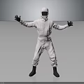 Person In White Protective Suit With Arms Outstretched On Gray Background