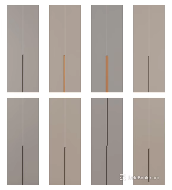 Modern Cabinet Doors With Various Color Tones And Stylish Handle Designs 3d model 
