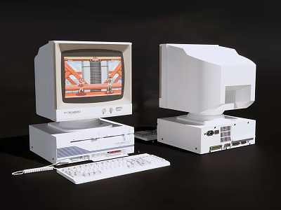 Classic Vintage Computer Setup With Monitors Towers Keyboard And Stylus 3d model