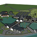Resort Leisure Area Layout With Circular Buildings Swimming Pool Outdoor Seating Paths And Water Body