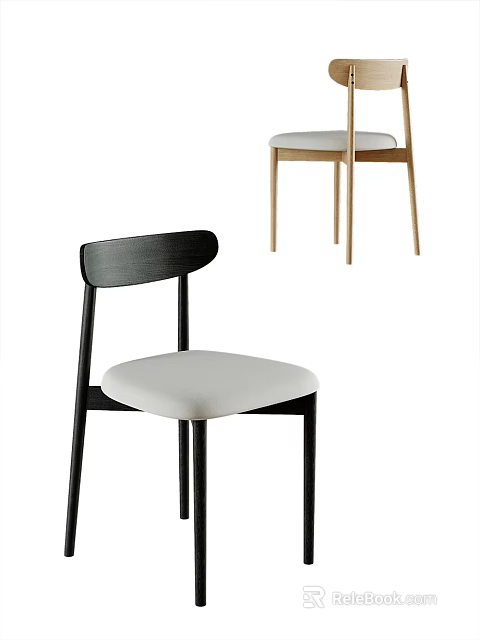 Modern Minimalist Dining Chairs With Black And Light Wood Frames And White Upholstered Seats 3d model 
