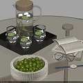 Decorative Ornament Collection with Black Tray Glass Pitcher Lime Glasses Books Green Pea Bowl Watch