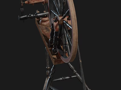 Vintage Industrial Equipment With Large Wheel Metal Frame And Wooden Components 3d model
