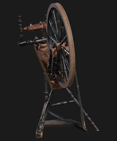 Vintage Industrial Equipment With Large Wheel Metal Frame And Wooden Components 3d model
