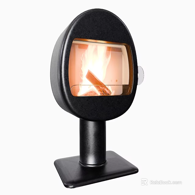 Modern Freestanding Fireplace With Flames And Logs 3d model