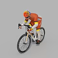 Man Riding Road Bike In Orange Sportswear With Colorful Helmet And Golden Frame