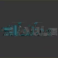Detailed Blue And Gray Mechanical Parts Models Arranged On White Platform