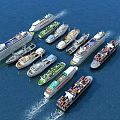 Yacht And Different Types Of Ships Sailing Together On Blue Sea 3d model
