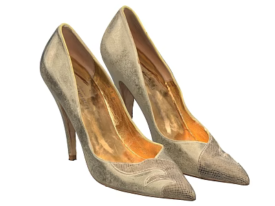 Elegant Pointed Toe High Heels In Beige With Slim Heel And Textured Upper 3d model