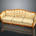 Ornate Multi Seat Sofa With Orange Frame And Floral Pattern Cushions