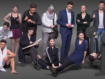 Diverse Group of People in Various Poses and Activities Together 3d model