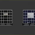 Black And Blue IBC Tanks With Metal Frames Labels And Pallet Bases