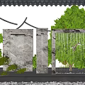 Courtyard Garden With Marble Stone Screens Hanging Water Curtain And Lush Pine Trees