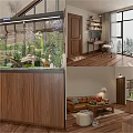 Cozy Modern Apartment Interior With Bedroom Wardrobe Kitchen Cabinets And Dining Table Fruits