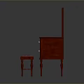 Vintage Red Dressing Table With Rectangular Mirror Drawers And Matching Wooden Stool 3d model