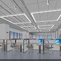 Modern Public Office Space Interior With Open Workstations Computers Ergonomic Chairs Large Windows Natural Light
