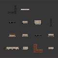 Stone Building Models With Various Styles Windows Doors And Roof Designs In Beige Brown Colors