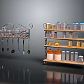 Kitchen Shelving Units with Hooks for Utensils and Multi Tier Shelves Holding Storage Jars