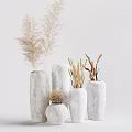 White Speckled Vases In Various Shapes With Dried Branches Pampas Grass And Flowers