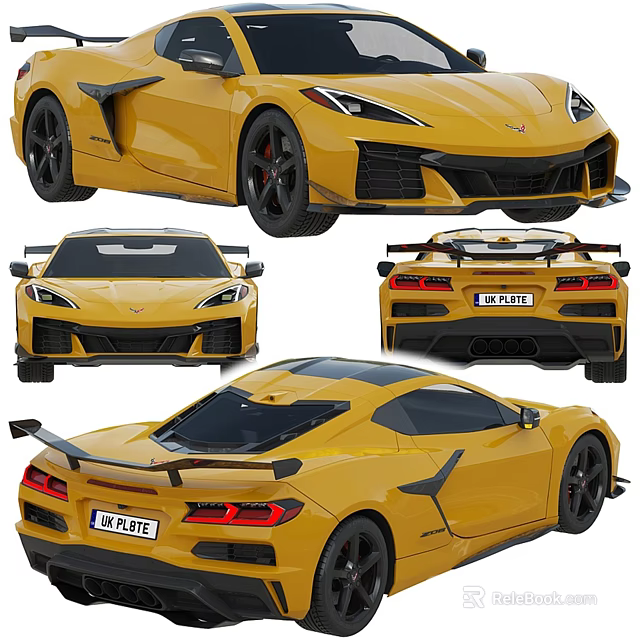 Yellow Sports Car Exterior Design With Aerodynamic Body And Black Wheels 3d model 