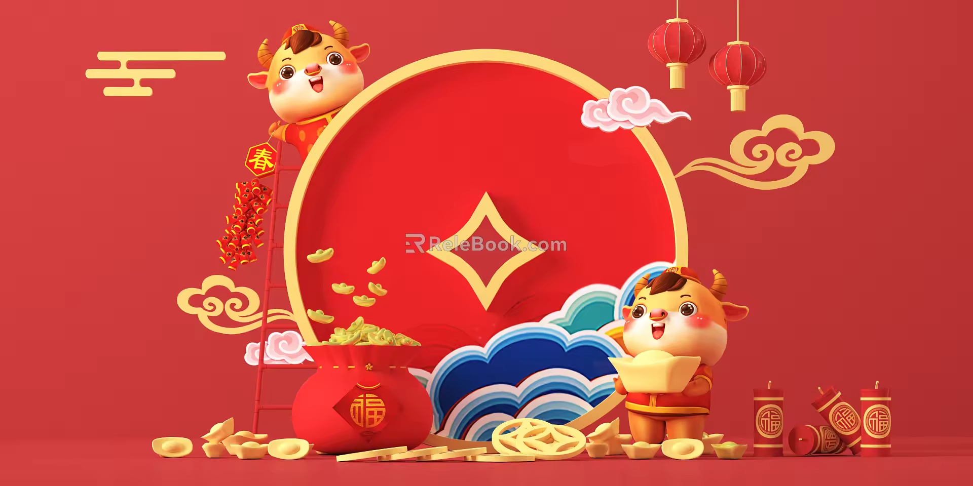 New Chinese-style Meichen Image of the Year of the Ox 3d model