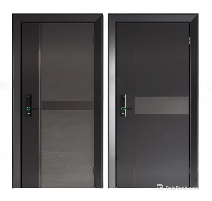 Modern Double Security Doors With Sleek Dark Design And Metal Handles 3d model 