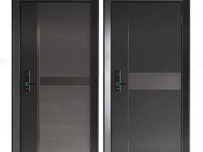 Modern Double Security Doors With Sleek Dark Design And Metal Handles 3d model