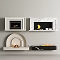 Different Modern Fireplace Designs Featuring Marble Arched White and Black Styles with Flames 3d model