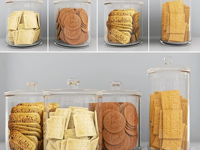 Assorted Biscuits in Clear Glass Jars with Different Shapes and Colors 3d model