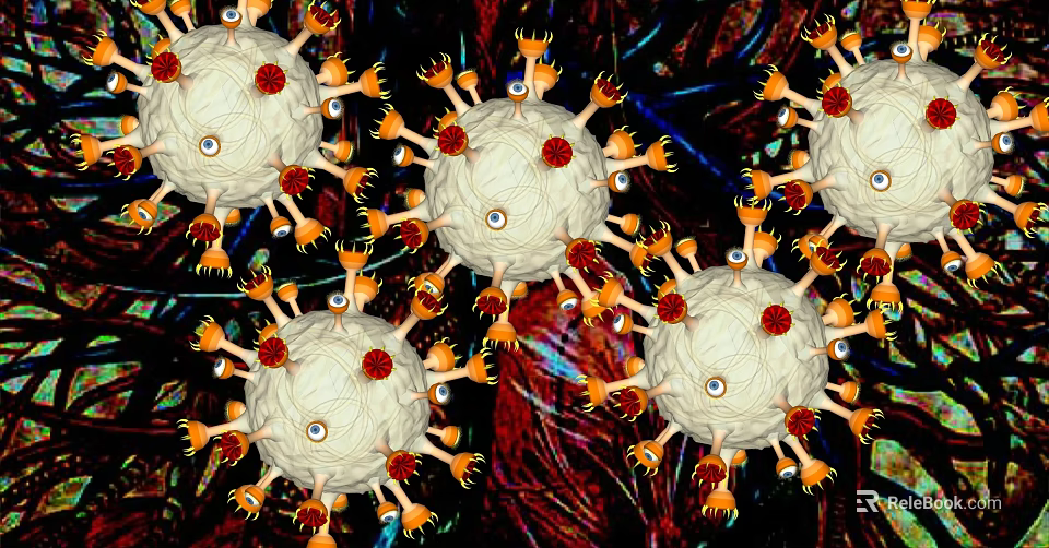 Virus Model Decorative Pendant with White Spherical Shape Red Accents and Orange Spikes 3d model 
