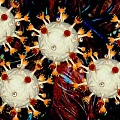 Virus Model Decorative Pendant with White Spherical Shape Red Accents and Orange Spikes