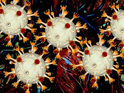 Virus Model Decorative Pendant with White Spherical Shape Red Accents and Orange Spikes 3d model