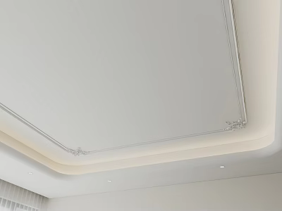 Modern Ceiling Design With Square Shape Recessed Lighting And Gypsum Cornice 3d model