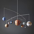 Creative Planetary Model Chandelier With Hanging Colored Spheres And Curved Metal Arms Design